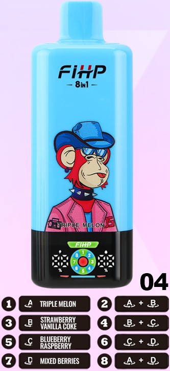 FIHP 8in1 vape u svijetloplavoj boji s Triple Melon okusom